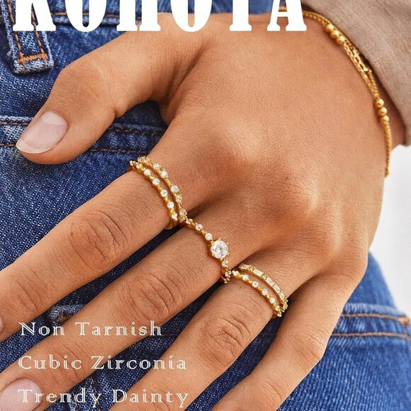 Trendy 5PCS Non-Tarnish Gold Stacking Rings with Cubic Zirconia - Size 6-10 - Picture 2 of 6